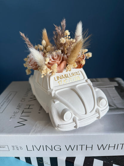 Hochzeitsgeschenk Keramik Auto Käfer Vintage Design mit Trockenblumen und Duftkerzen - THE WEDDING COLLECTION