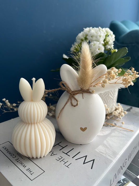 Oster-Set Keramik Hase mit Trockenblumen & Hasenkerze | Minimalistisch