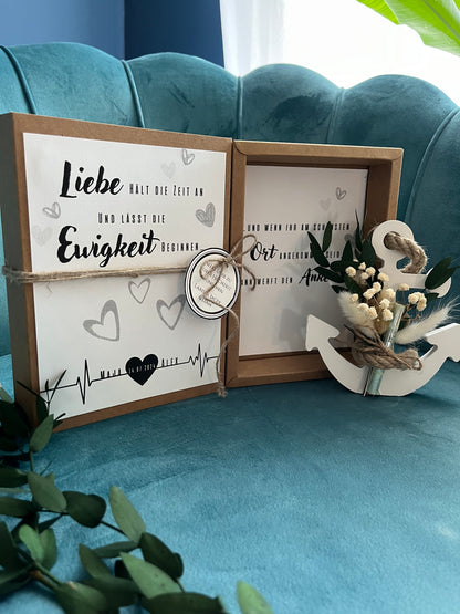 Geldgeschenk - Hochzeit mit Trockenblumenstrauß und Anker