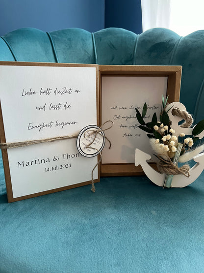 Geldgeschenk - Hochzeit mit Trockenblumenstrauß und Anker