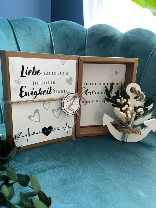 Geldgeschenk - Hochzeit mit Trockenblumenstrauß und Anker