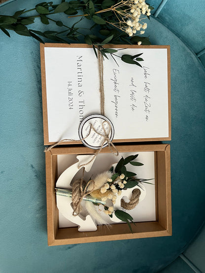 Geldgeschenk - Hochzeit mit Trockenblumenstrauß und Anker