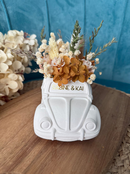 Hochzeitsgeschenk Keramik Auto Käfer Vintage Design mit Trockenblumen und Duftkerzen - THE WEDDING COLLECTION